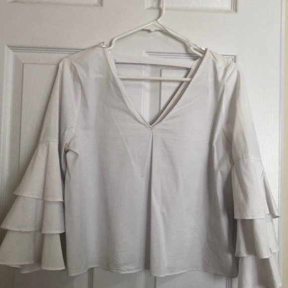 Zara white ruffled sleeve top - Picture 2 of 3